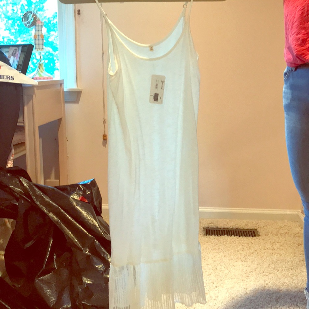 Cream cotton slip dress with lace